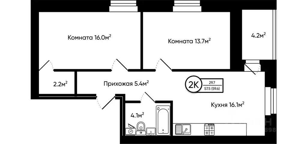 2-к кв. Владимирская область, Ковров Дубовая ул., 2 (59.6 м) - Фото 0