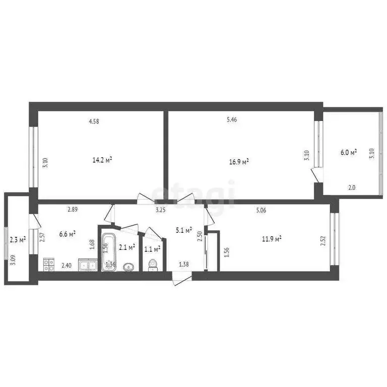 3-комнатная квартира: посёлок Тюменский, 2 (70.5 м) - Фото 0
