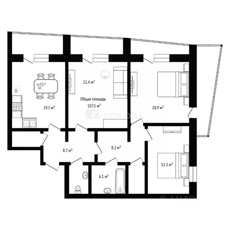 3-к кв. Новосибирская область, Новосибирск просп. Карла Маркса, 26/4 ... - Фото 2