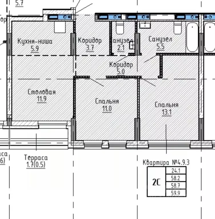 2-к кв. Свердловская область, Екатеринбург ул. Пехотинцев, 2Д (60.0 м) - Фото 2