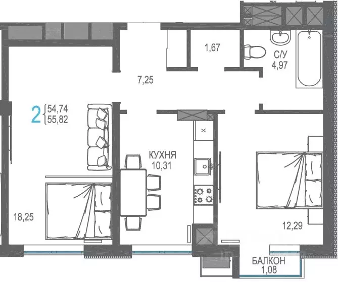 2-к кв. Крым, Симферопольский район, Гвардейское пгт, Республика жилой ... - Фото 1