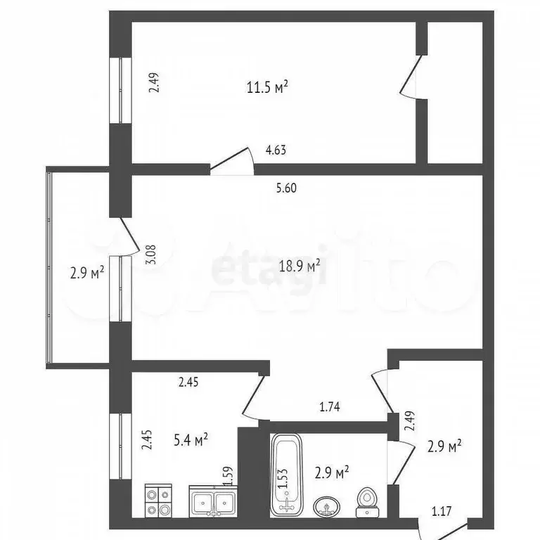 2-к. квартира, 44,5 м, 4/5 эт. - Фото 0