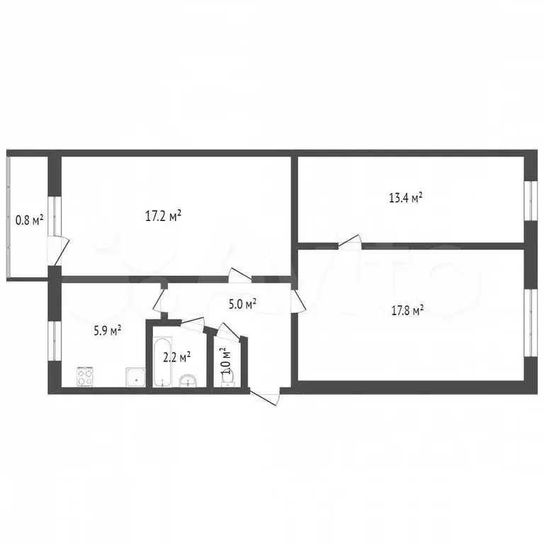 3-к. квартира, 64 м, 2/5 эт. - Фото 0