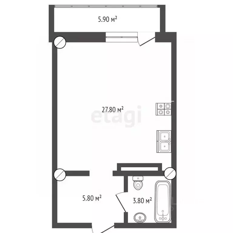 Студия Тюменская область, Тюмень ул. 50 лет ВЛКСМ, 13к1 (30.0 м) - Фото 2