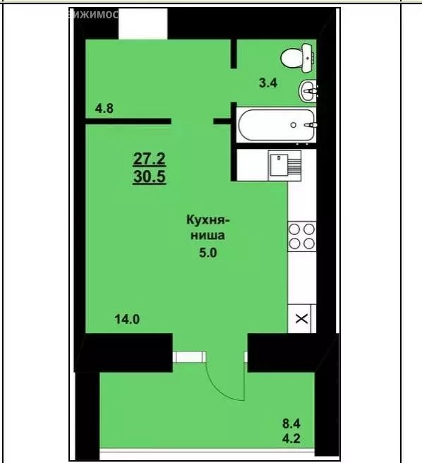 Квартира-студия: Чигири, улица Василенко, 7 (30.4 м) - Фото 0