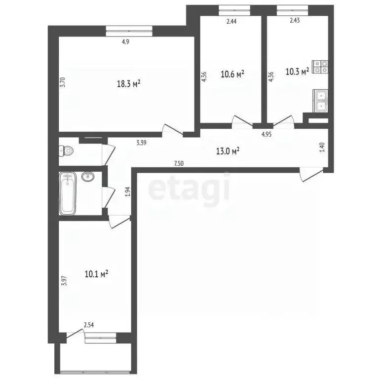 3-к кв. Архангельская область, Архангельск Карпогорская ул., 28к1 ... - Фото 2
