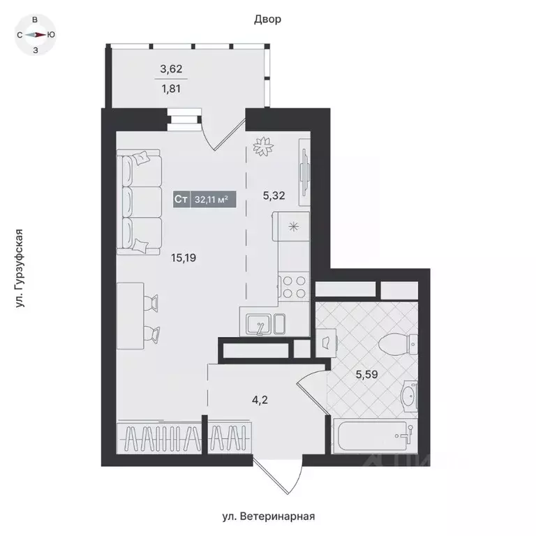 Студия Свердловская область, Екатеринбург ул. Ветеринарная (32.7 м) - Фото 0