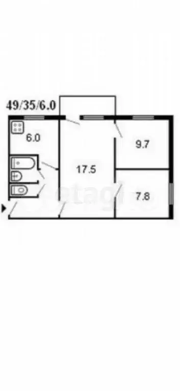 3-к. квартира, 49,4 м, 3/5 эт. - Фото 0