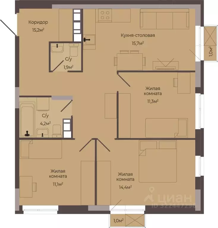 3-к кв. Нижегородская область, Нижний Новгород Соцгород жилрайон, 1-й ... - Фото 1