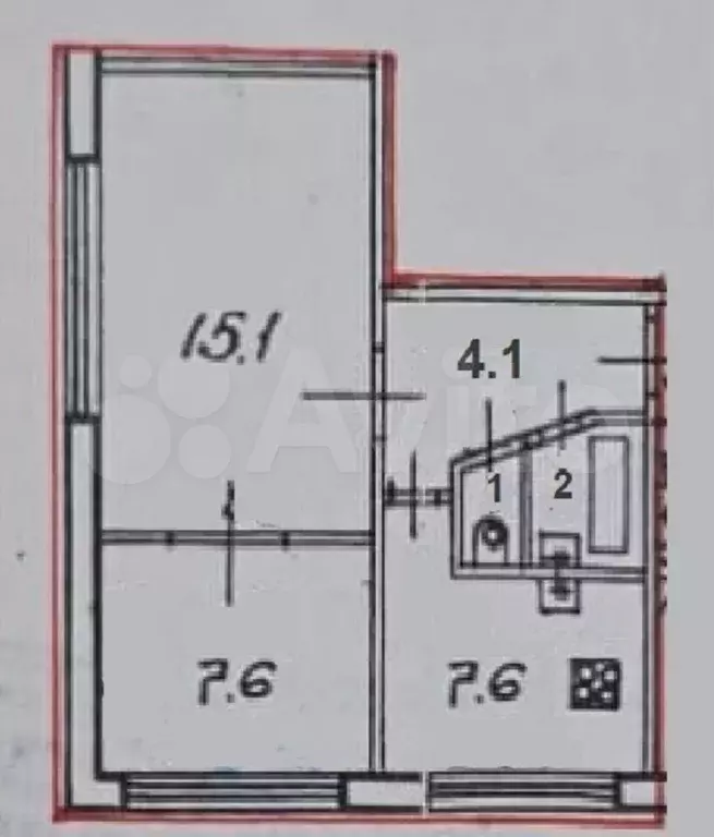 2-к. квартира, 37,4 м, 1/5 эт. - Фото 0