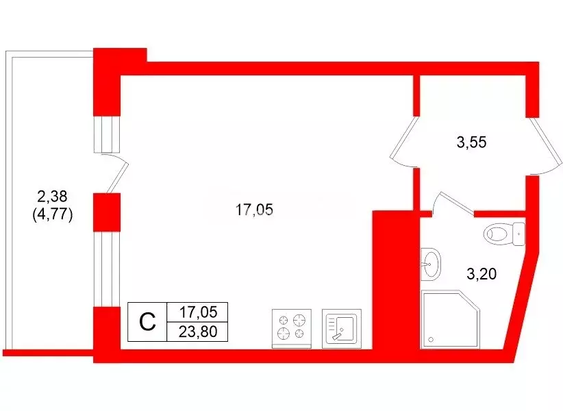 Квартира-студия: Санкт-Петербург, территория Усть-Славянка, Заводская ... - Фото 1