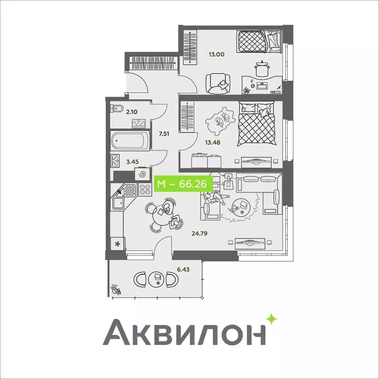 2-комнатная квартира: Архангельск, улица Валявкина (66.26 м) - Фото 0