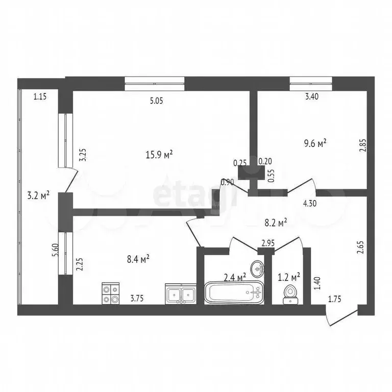 2-к. квартира, 46 м, 2/2 эт. - Фото 0