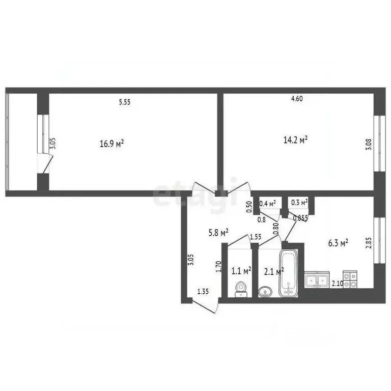 2-к кв. Мордовия, Рузаевский район, пос. Левженский Центральная ул., 1 ... - Фото 2
