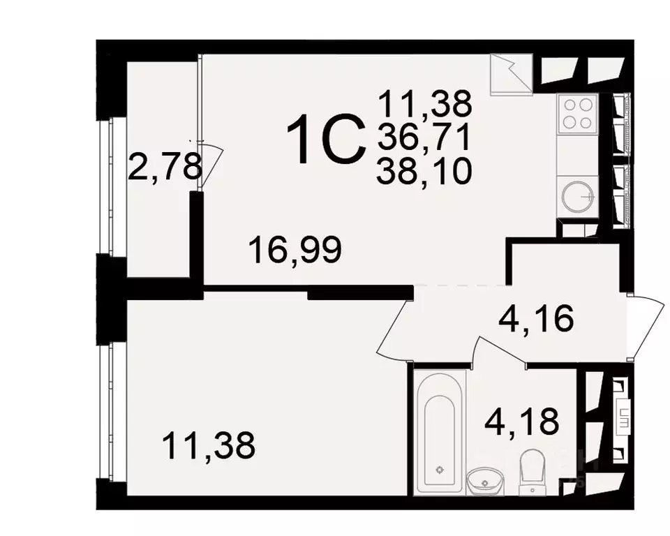 1-к кв. Рязанская область, Рязань ул. Чкалова (36.71 м) - Фото 1