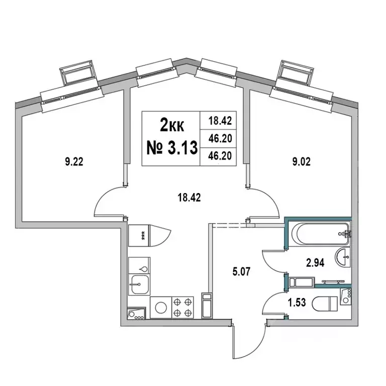 2-к кв. Ленинградская область, Выборг ул. 2-я Южная, 4 (46.2 м) - Фото 1