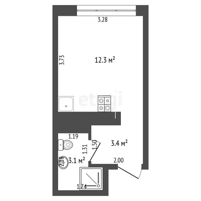 Квартира-студия: Тюмень, Лесопарковая улица, 1к2 (18.9 м) - Фото 1