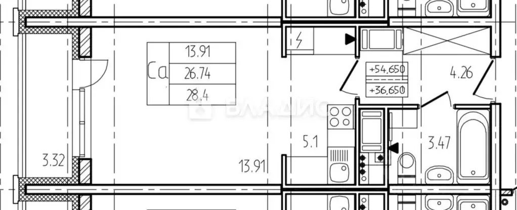 Студия Санкт-Петербург Дунайский просп., 7к7 (27.1 м) - Фото 2