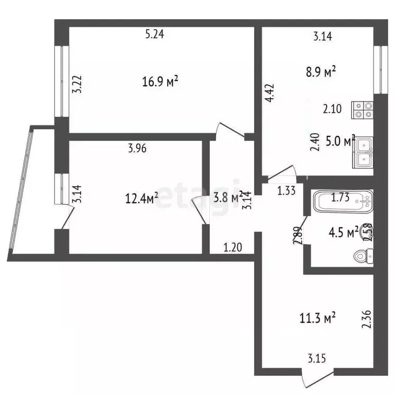 2-к кв. Кемеровская область, Кемерово Пролетарская ул., 29 (62.8 м) - Фото 2