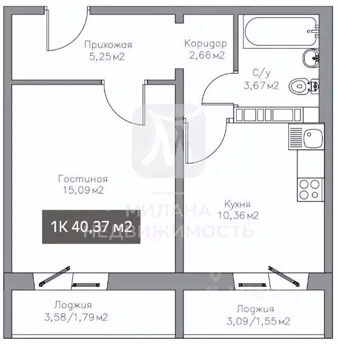 1-к кв. Оренбургская область, Оренбург ул. Рокоссовского, 3 (40.37 м) - Фото 1