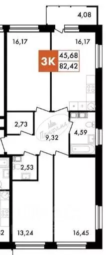 3-к кв. Калужская область, Калуга Первый на Правом жилой комплекс, 1 ... - Фото 2