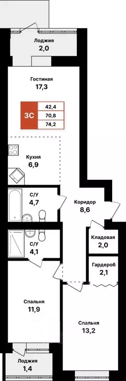 3-к кв. Башкортостан, Уфа Цветы Башкирии жилрайон,  (74.2 м) - Фото 0
