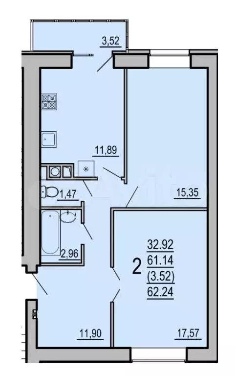 2-к. квартира, 64,7 м, 5/10 эт. - Фото 0