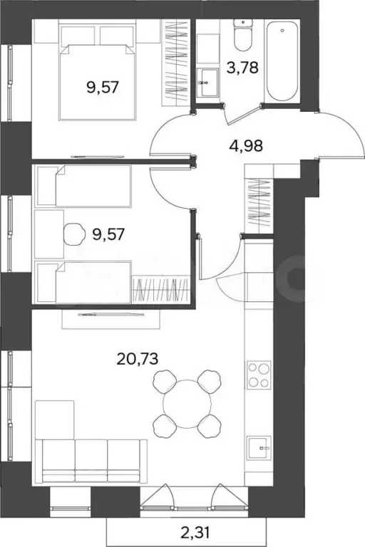 2-к. квартира, 49,3 м, 8/9 эт. - Фото 1