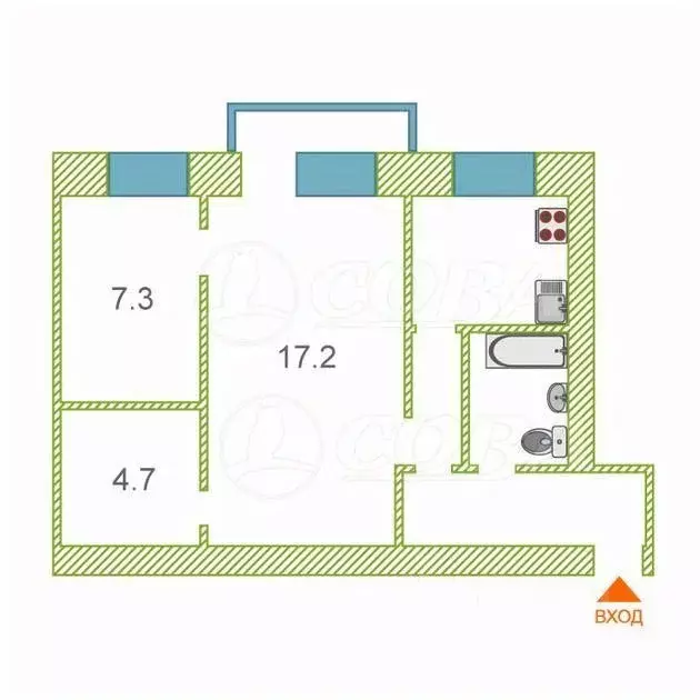 2-к кв. Тюменская область, Тюмень ул. Жуковского, 2 (43.0 м) - Фото 2