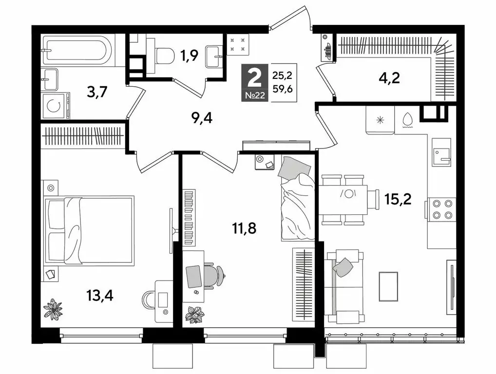 2-комнатная квартира: Краснодар, микрорайон Догма Парк, улица Марины ... - Фото 1