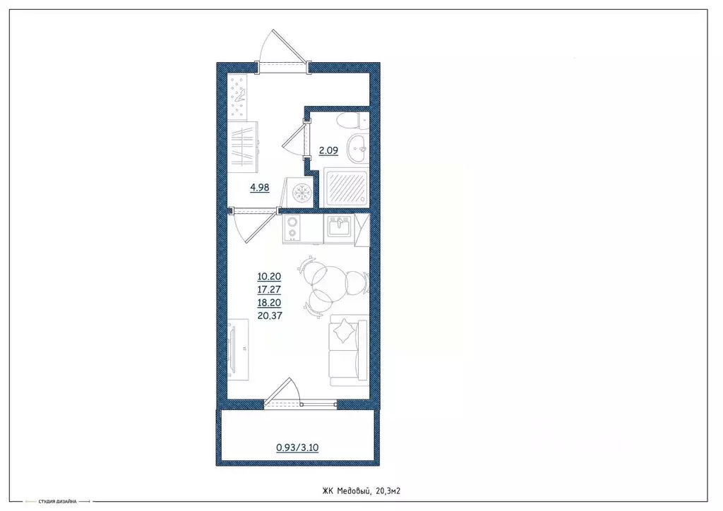 Студия Тверская область, Тверь ул. Медовая, 9к4 (20.3 м) - Фото 2