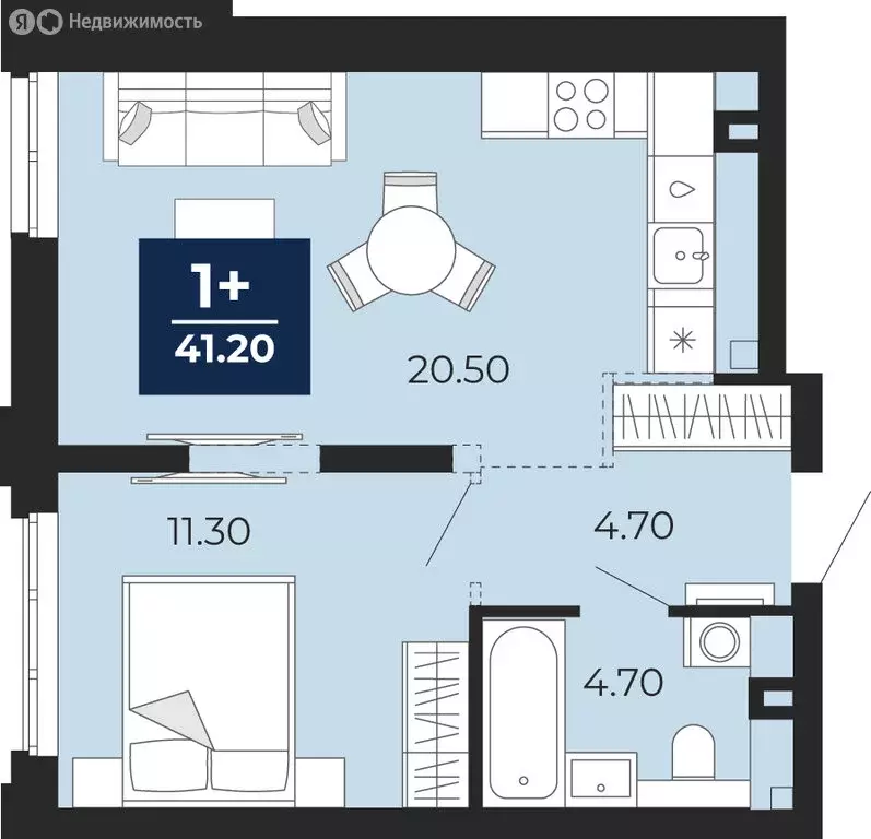 1-комнатная квартира: Тюмень, улица Пожарных и Спасателей, 2 (41.2 м) - Фото 1