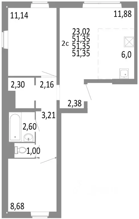 2-к кв. Челябинская область, Челябинск ул. Блюхера, 125В (51.35 м) - Фото 0