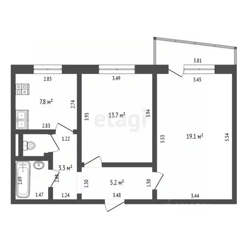 2-к кв. Тамбовская область, Тамбов Красноармейская ул., 7 (52.6 м) - Фото 1