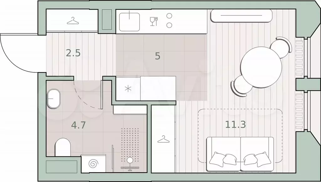 Квартира-студия, 23,5 м, 2/13 эт. - Фото 1