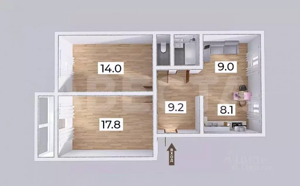 2-к кв. Омская область, Омск ул. Химиков, 20 (62.1 м) - Фото 2