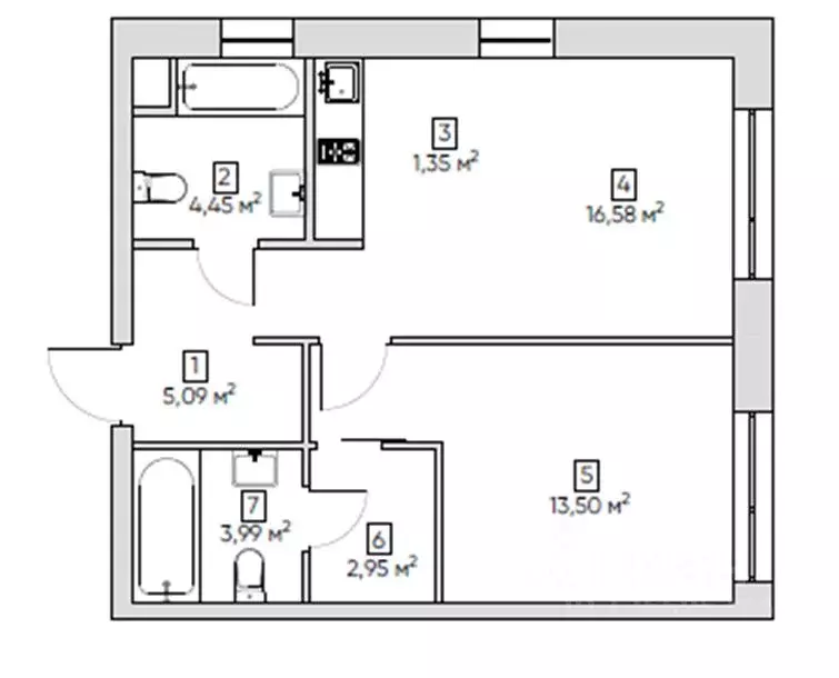 2-к кв. Москва Автомобильный проезд, 4 (48.0 м) - Фото 2