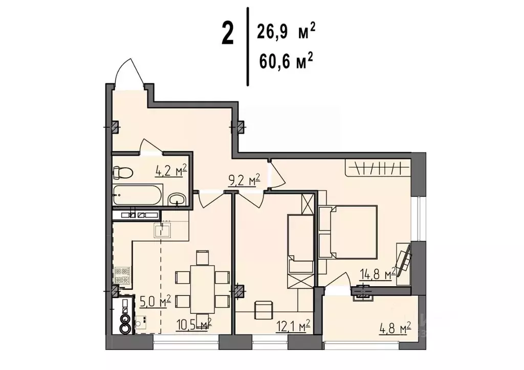 2-к кв. Липецкая область, Липецк ул. И.В. Шкатова, 21 (62.2 м) - Фото 0