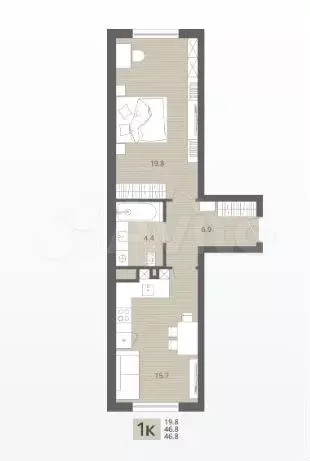 1-к. квартира, 46,8 м, 1/7 эт. - Фото 1