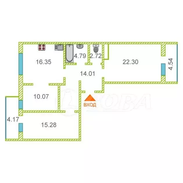 3-комнатная квартира: Тюмень, улица Дмитрия Менделеева, 2к2 (85 м) - Фото 1