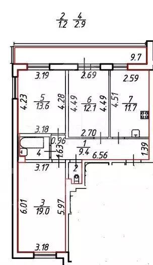 3-к. квартира, 69,5 м, 5/24 эт. - Фото 0