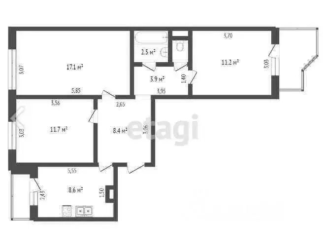 3-к кв. Костромская область, Кострома ул. Наты Бабушкиной, 16 (65.0 м) - Фото 1