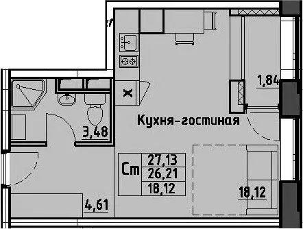Продаётся квартира-студия, 26.21 м - Фото 0