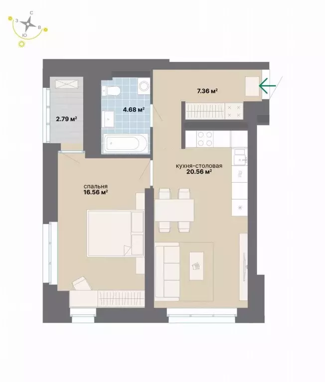 1-к кв. Свердловская область, Екатеринбург ул. Студенческая, 16 (51.95 ... - Фото 1