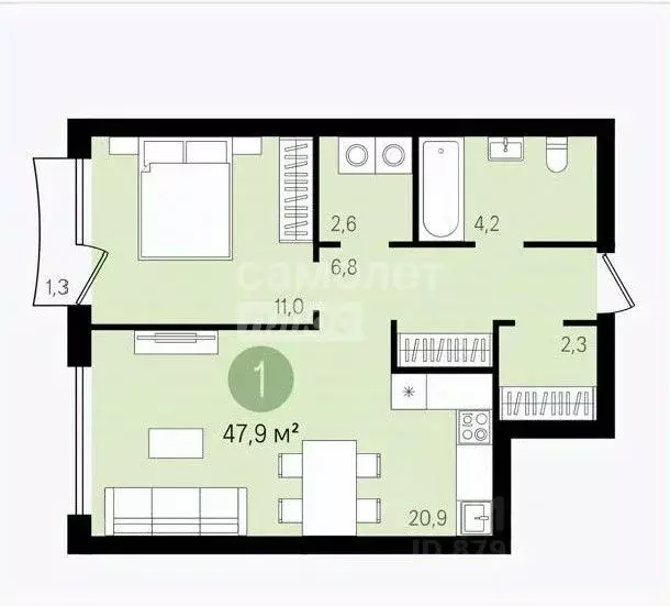 2-к кв. Новосибирская область, Новосибирск ул. Никитина, 10к9 (48.0 м) - Фото 2
