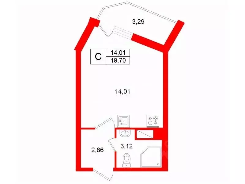 Студия Ленинградская область, Всеволожск ш. Дорога Жизни, 7к1 (19.7 м) - Фото 1