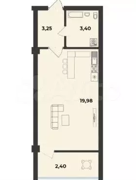 Квартира-студия, 29,2 м, 8/9 эт. - Фото 0
