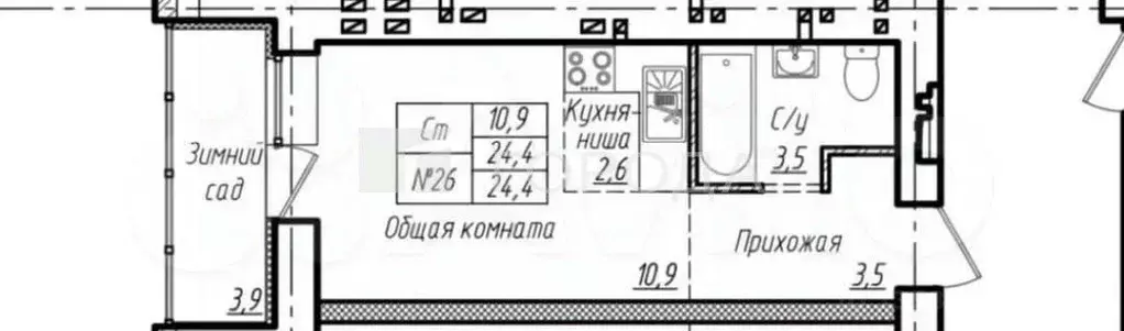 Студия Алтайский край, Барнаул ул. Смирнова, 94А (24.4 м) - Фото 1