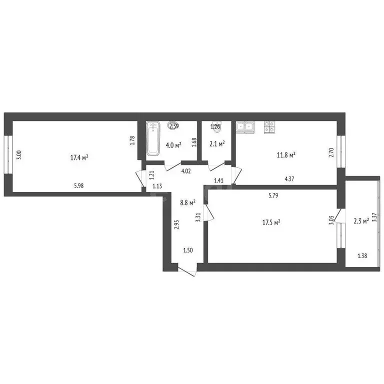 2-комнатная квартира: Чита, Силикатная улица, 3 (61.6 м) - Фото 1