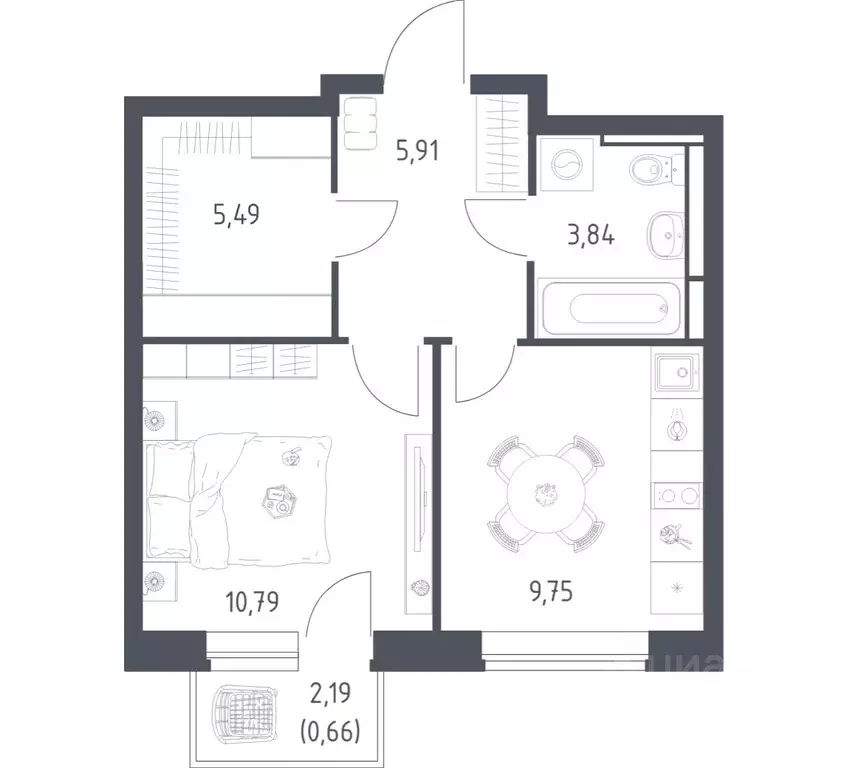 1-к кв. Московская область, Ленинский городской округ, д. Калиновка ... - Фото 1